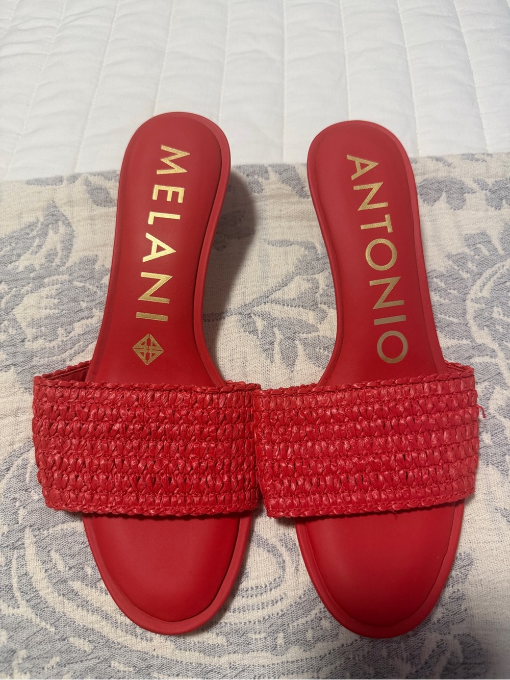 ANTONIO MELANI Red Woven Slide Mules NWOT